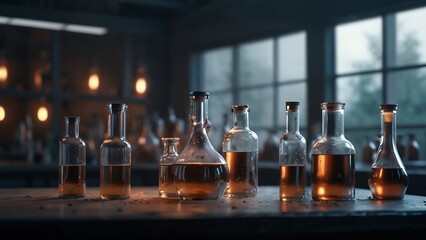Obraz na płótnie Canvas Laboratory Glassware and Equipment with Liquids for Science Experiments