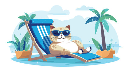 Obraz na płótnie Canvas The cat isolated on vacation at sea resting and enjoying life