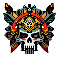 Tribal skull with indian headdress. Vector illustration.