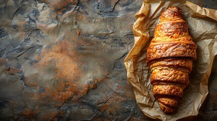   A croissant atop two sheets of wax paper - obrazy, fototapety, plakaty