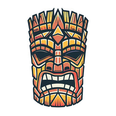 Exquisite handcrafted vector illustration of a vibrant polynesian tiki mask. Showcasing traditional tribal wood carving and ceremonial culture
