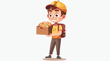 The round log pizza delivery boy vector. cartoon