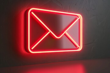 A neon sign of an email in red.