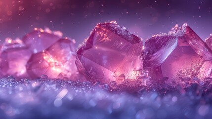   A cluster of pink crystals seated atop a mound of intermingled blue and purple sparks