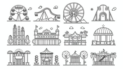 Theme amusement park sings set. Thin line art icons