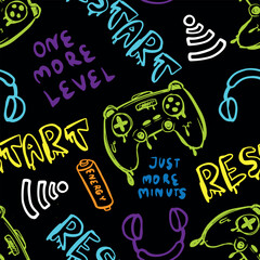 Seamless bright pattern with joysticks. gaming cool print for boys and girls. Suitable for textiles, sportswear, web
