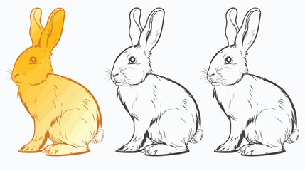 This isolated outline drawing coloring Rabbits Image. flat vector