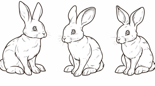This isolated outline drawing coloring Rabbits Image. flat vector
