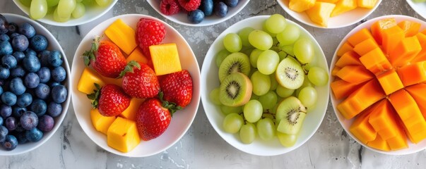 Bowl of fresh fruits blue berries crane berries nuts and other tropical fruits