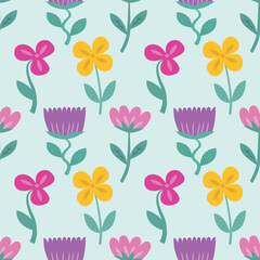 Vintage seamless floral pattern. A background of bright colors on a blue background. Vector graphics for printing on surfaces and web design.