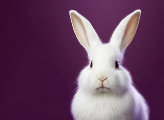 Obraz premium A cute and fluffy white bunny on a purple background 