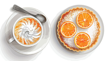 Top view of a mandarin pie with powdered sugar - obrazy, fototapety, plakaty
