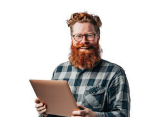 Smiling Redhead Man with Laptop