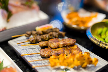 Grilled variety meat Skewer on the plate - 786494096