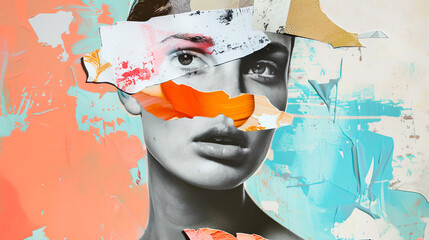 Minimalist Abstract Collage of a Young Woman Using Trendy Paper Elements
