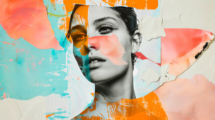 Trendy Paper Collage Portrait of a Young Woman
