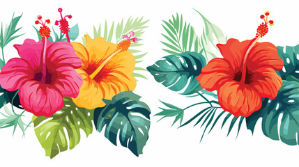 Tropical Hibiscus and Monstera tropical pattern hibisca - obrazy, fototapety, plakaty