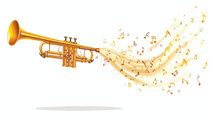 Trumpet notes wind musical instrument horn flat vector - obrazy, fototapety, plakaty