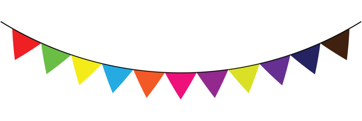 Obraz premium Carnival garland with pennants. Decorative colorful party flags for birthday celebration, festival and fair decoration. Festive background with hanging flags. Vector illustration. Eps file 292.