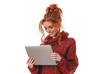 Redhead with Laptop Smiling