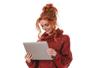 Redhead with Laptop Smiling