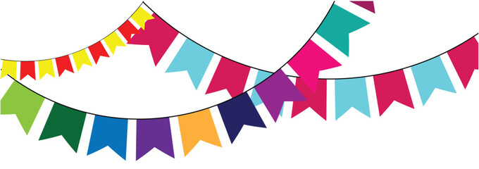 Carnival garland with pennants. Decorative colorful party flags for birthday celebration, festival and fair decoration. Festive background with hanging flags. Vector illustration. Eps file 304.