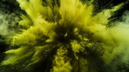 gelbe und grüne Farbexplosion vor dunklem Hintergrund - obrazy, fototapety, plakaty
