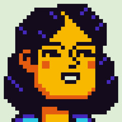 Obraz premium 8-bit girl, avatar pixel female character, young woman face, cartoon vector icon, game user or web profile persons and people, social net portrait, minimalistic fashion, vector