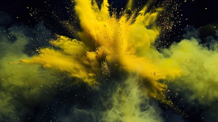 gelbe und orange Farbexplosion vor dunklem Hintergrund - obrazy, fototapety, plakaty