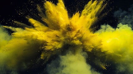 gelbe und orange Farbexplosion vor dunklem Hintergrund - obrazy, fototapety, plakaty