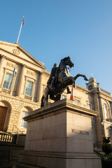 The Duke of Wellington statue (1852) at Register House, Princes St, Edinburgh, Scotland, UK....