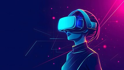 3D illustration of a girl wearing VR. Cyberpunk theme and copy space vector illustration.