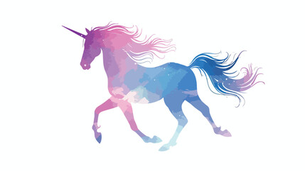 Unicorn silhouette vector illustration. Pink blue magi