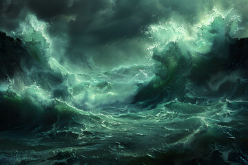 Mystic Twilight: Clashing Waves and Dark Cliffs