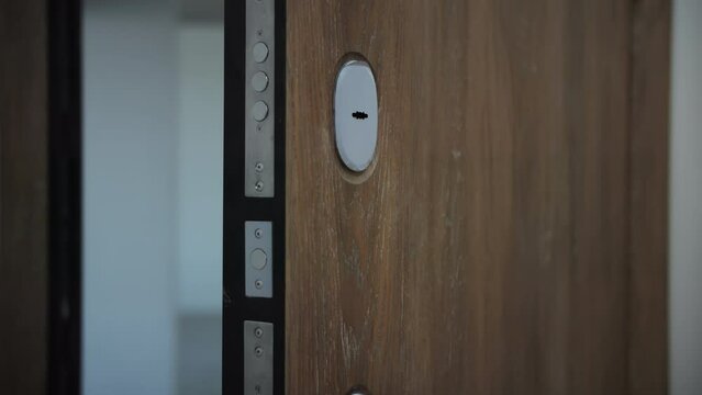 New metal door in an apartment with a lot of locks