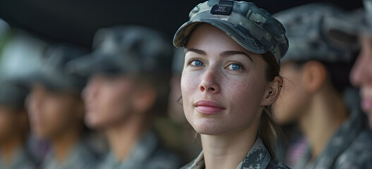 A solemn military ceremony featuring female soldiers, honoring veterans and the US armed forces. Suitable for memorial day and veterans day events. - obrazy, fototapety, plakaty