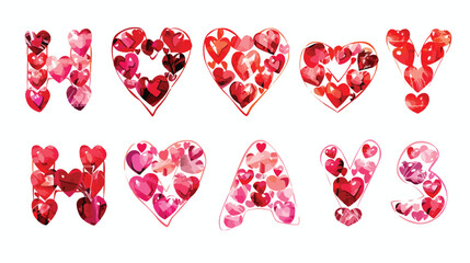 Valentines Day Alphabet of Hearts Vector Illustration