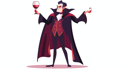 Vampire drink blood. Man in old style clothes with win