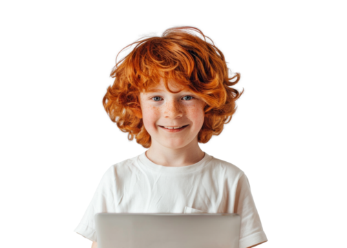 Young Redhead With Tablet Smiling