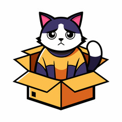 sad cat sitting cardboard box vector illustration