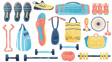 Various Sport equipment. Fitness inventory gym accesso