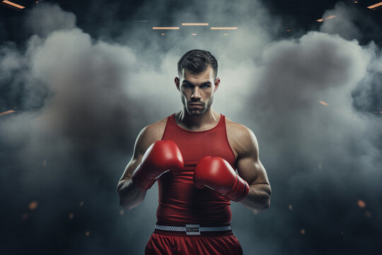AI generated picture of determined confident boxer ready to start boxing