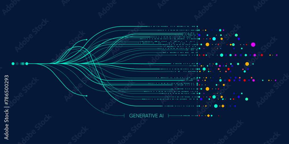 Poster illustration of abstract stream information. generate image, video from prompt concept. big data, te