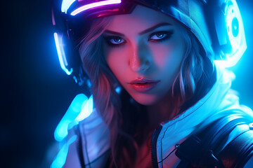 Portrait of a sci-fi cyberpunk person futuristic man from the future cyberpunk Generative AI