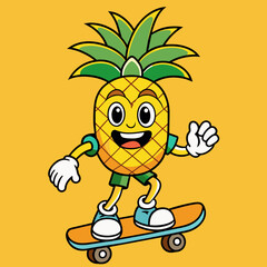 pineapple on skateboard vector illustration