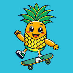 pineapple on skateboard vector illustration