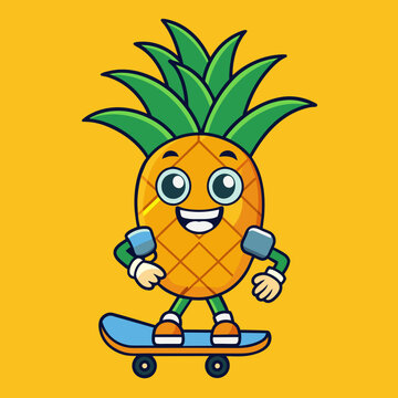 pineapple on skateboard vector illustration