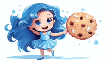 Obraz na płótnie Canvas Vector design of cute blue girl carrying a cookie Vect