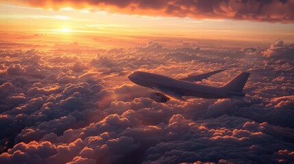 Airplane flying above dramatic clouds.