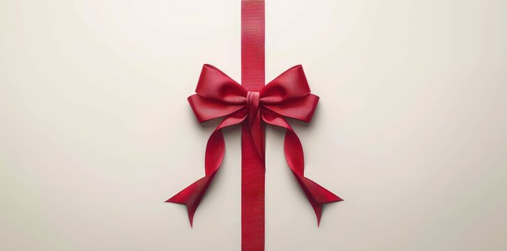 Red ribbon with bow on white background top view. Generate AI image